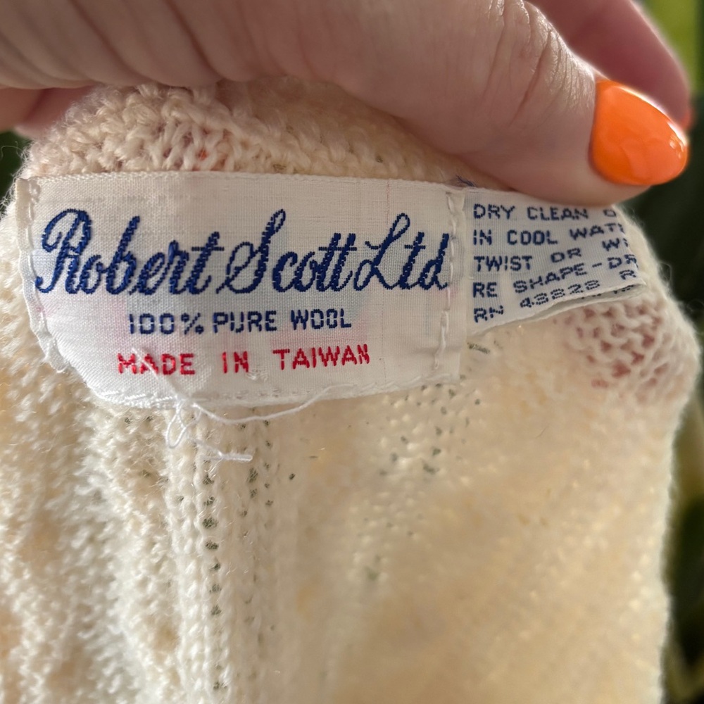 Vintage Robert Scott 100% Wool Cable Knit Fisherman Button Up Sweater SZ Med - Picture 5 of 5